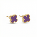 Pendientes de Acero Chapado en Oro de 18K 100% con Tréboles Morados