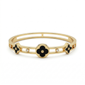 Pulsera Rígida con Flores Esmaltadas y Detalles Calados - 100% Acero Bañado en Oro 18K
