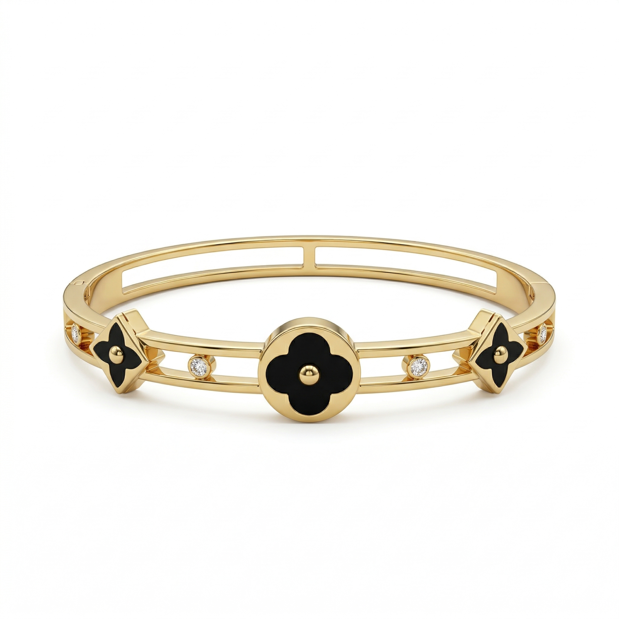 Pulsera Rígida con Flores Esmaltadas y Detalles Calados - 100% Acero Bañado en Oro 18K