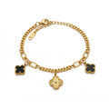 Pulsera de Eslabones Mixtos con Colgantes de Trébol y Flor - Acero Inoxidable Bañado en Oro