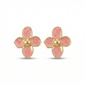 Pendientes de Botón con Flor de Pétalos Rosas y Centro Dorado - 100% Acero Bañado en Oro 18K