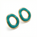 Pendientes de Aro Ovalado con Esmalte Turquesa - 100% Acero Bañado en Oro 18K