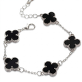 Pulsera de Trébol con Ónix Negro 100% Acero Bañada en Oro Blanco de 18K - Elegancia Moderna