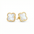 Pendientes de Botón Trébol Blanco Nácar 100% Acero Bañado en Oro 18K