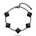 Pulsera Tréboles Negros con Textura - 100% Acero Bañado en Rodio Negro