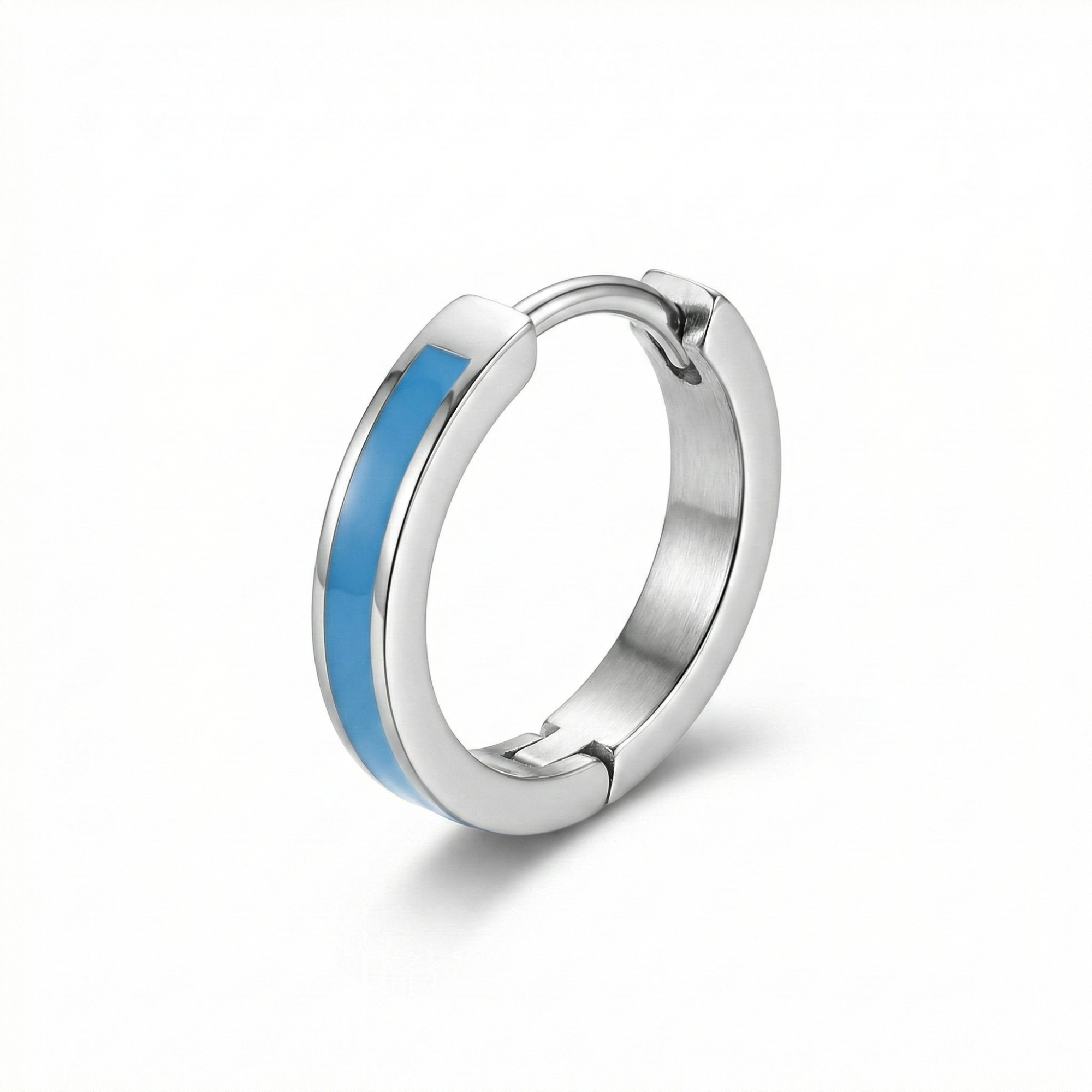 Pendientes de Aro Modernos con Detalle de Esmalte Azul Cielo - Acero Inoxidable