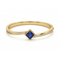 Pulsera Rígida con Cristal Cuadrado Azul y Circonitas - 100% Acero Bañado en Oro 18K