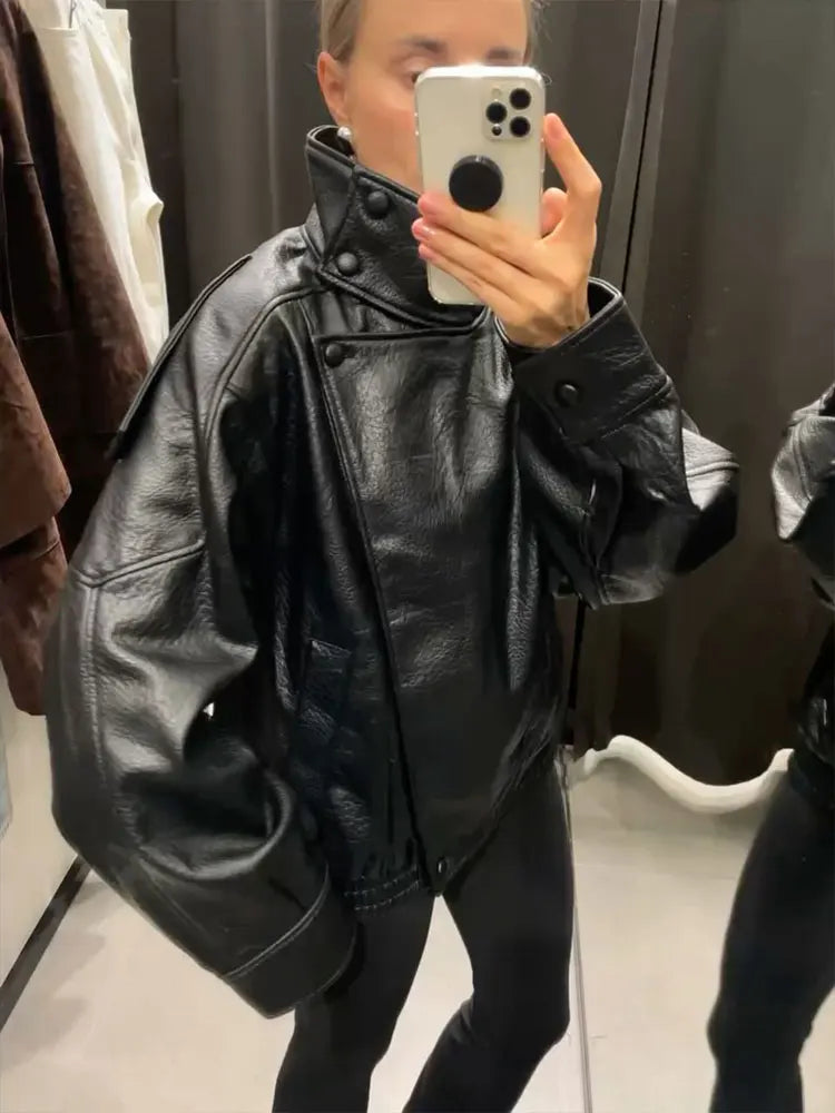 Chaqueta de cuero sintético de otoño