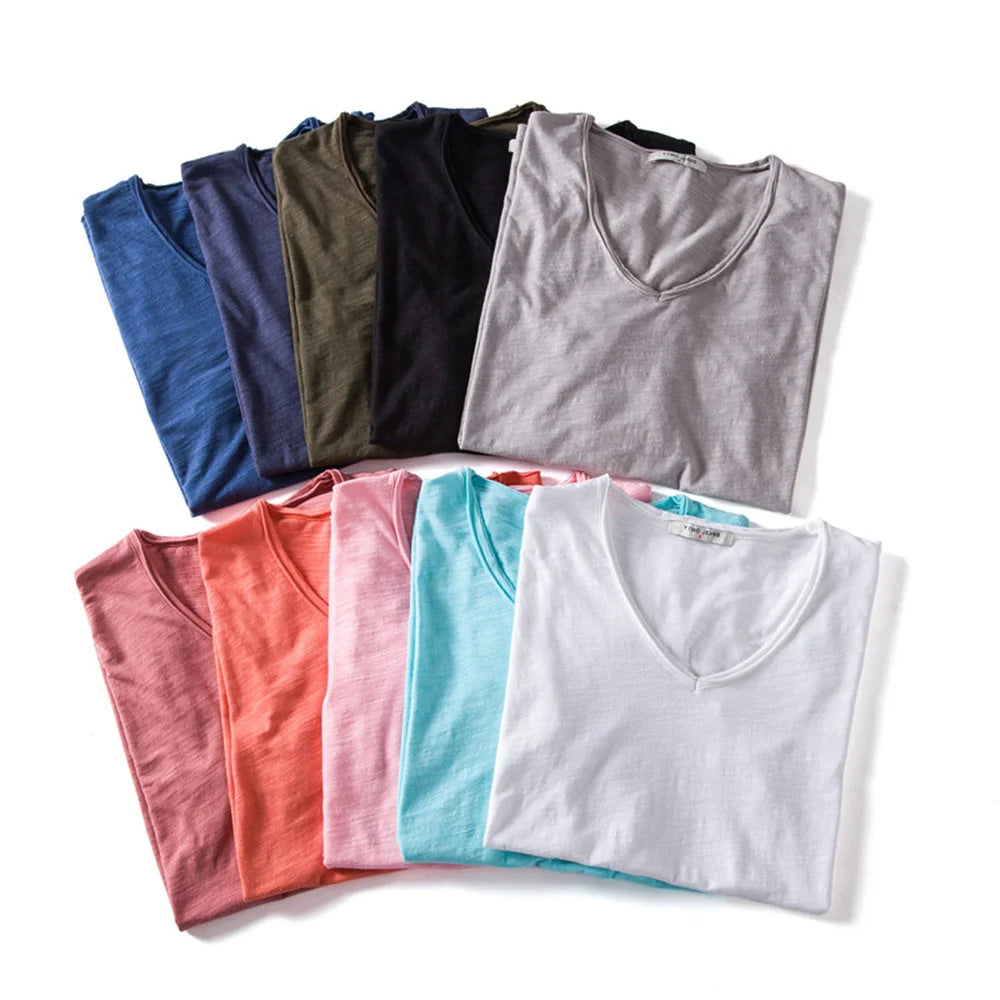 Camiseta de Algodón para Hombre — Cuello en V, Manga Corta, Transpirable, Tallas S a 5XL