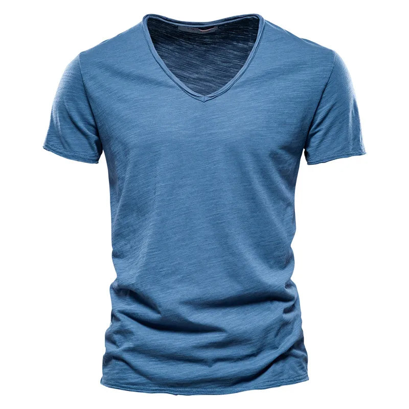Camiseta de Algodón para Hombre — Cuello en V, Manga Corta, Transpirable, Tallas S a 5XL