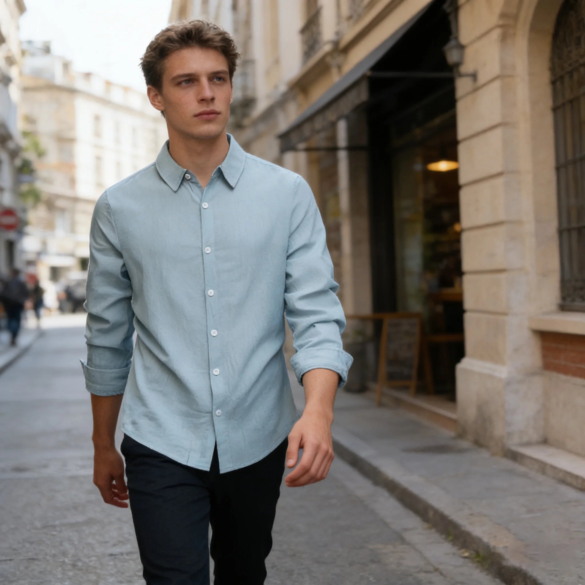 Camisa de lino de algodón para hombres