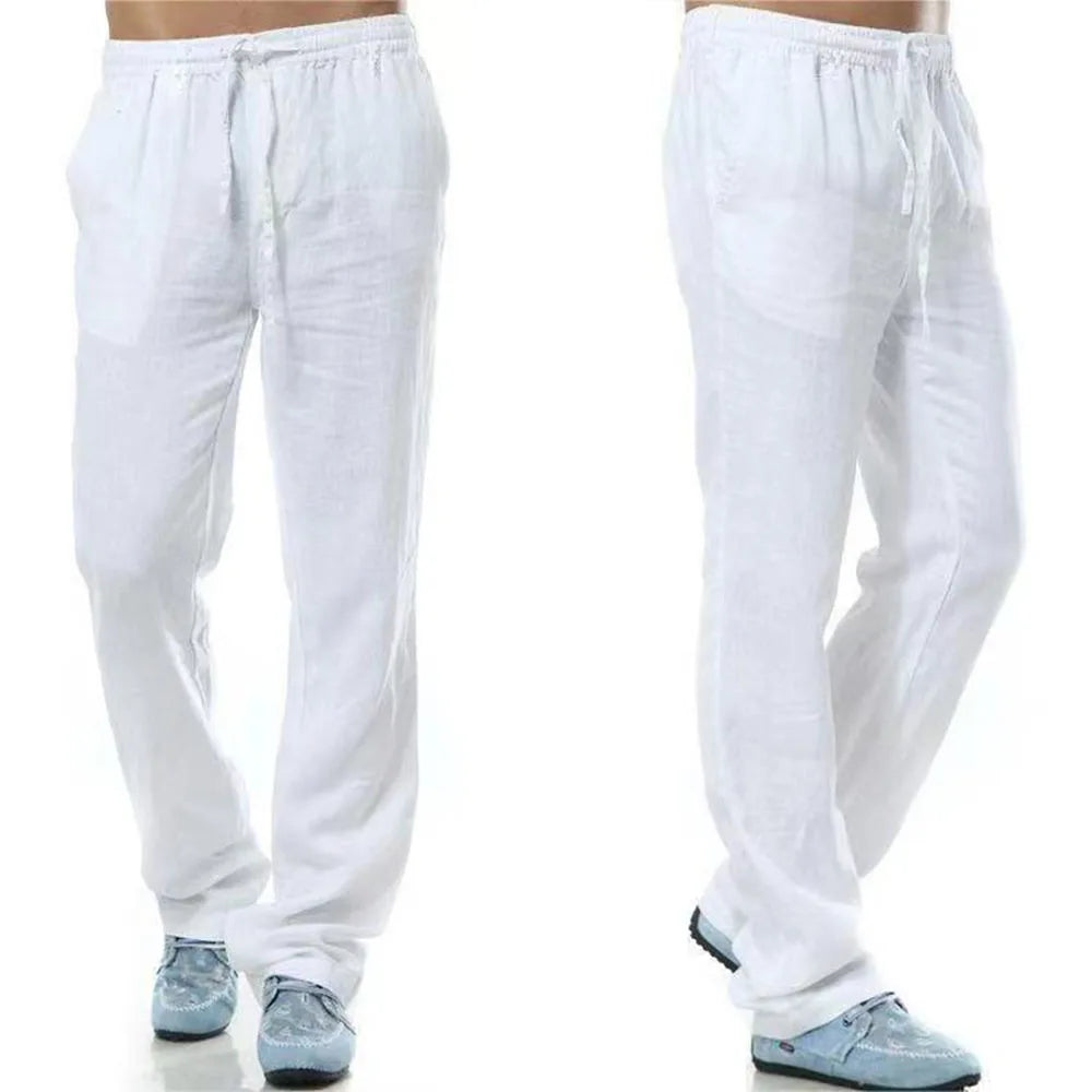 Pantalones de Lino y Algodón para Hombre – Corte Recto, Casual Streetwear con Bolsillo Trasero