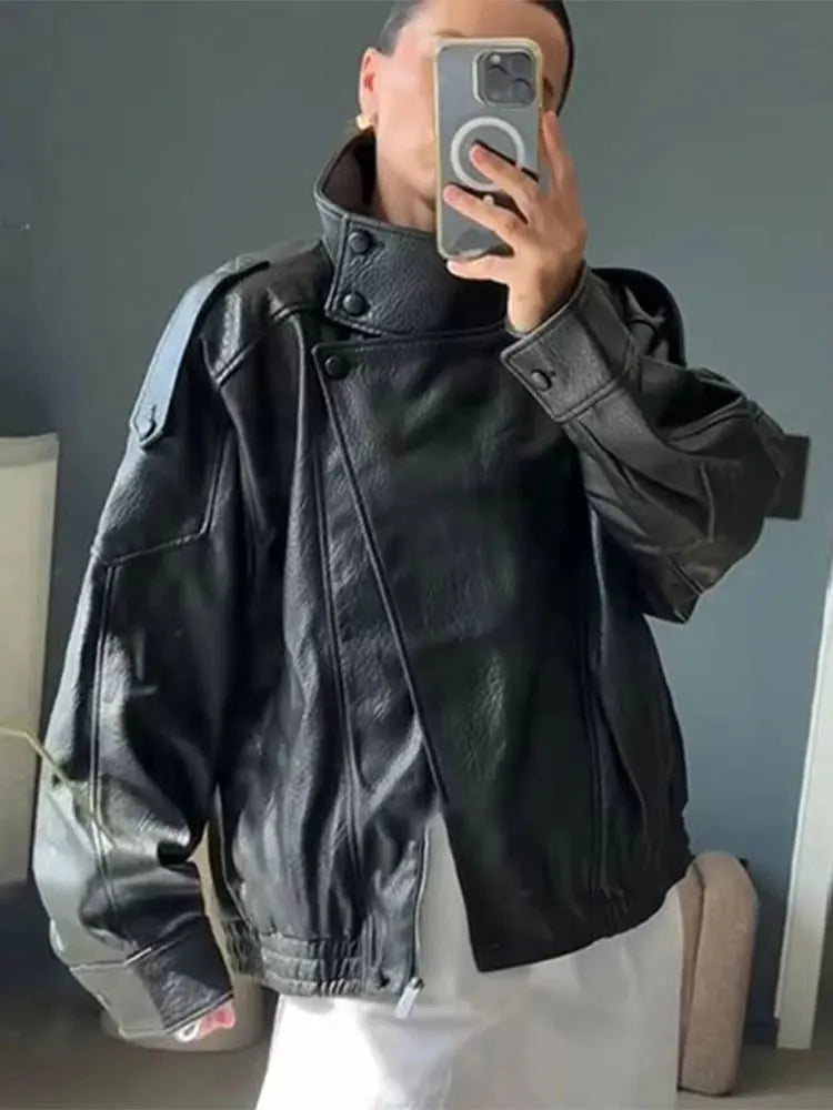 Chaqueta de cuero sintético de otoño