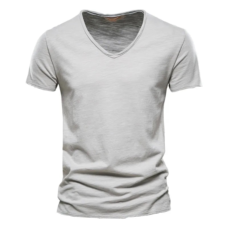 Camiseta de Algodón para Hombre — Cuello en V, Manga Corta, Transpirable, Tallas S a 5XL