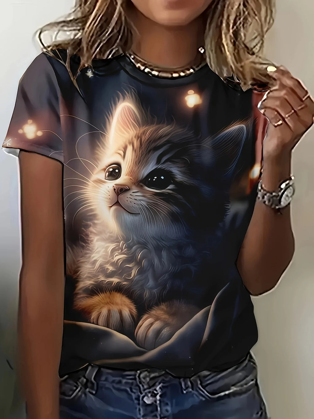 Camiseta Gatito Kawaii | Estampado Gráfico Mujer | Casual Streetwear Verano