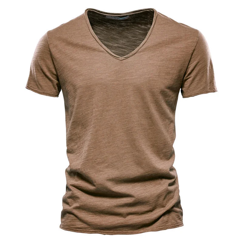 Camiseta de Algodón para Hombre — Cuello en V, Manga Corta, Transpirable, Tallas S a 5XL