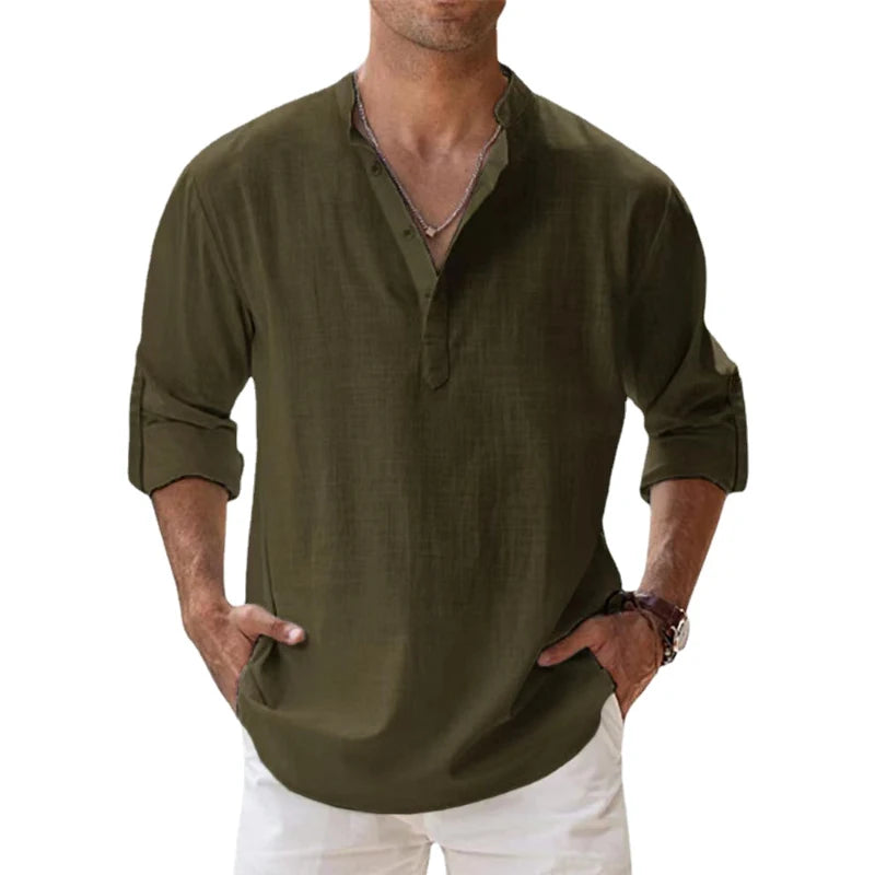 Camisa de Lino y Algodón para Hombre | Manga Larga Casual Streetwear
