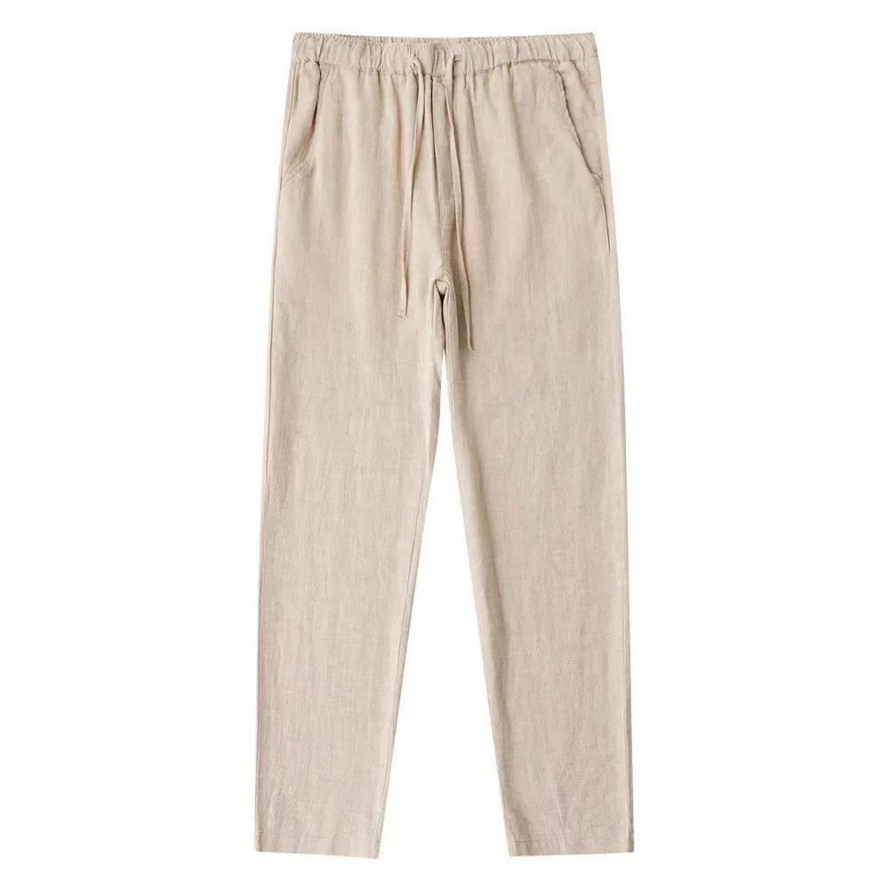 Pantalones de Lino y Algodón para Hombre – Corte Recto, Casual Streetwear con Bolsillo Trasero
