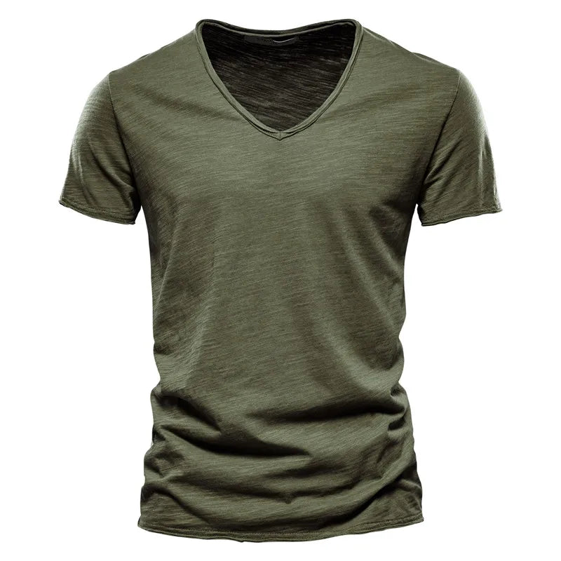 Camiseta de Algodón para Hombre — Cuello en V, Manga Corta, Transpirable, Tallas S a 5XL