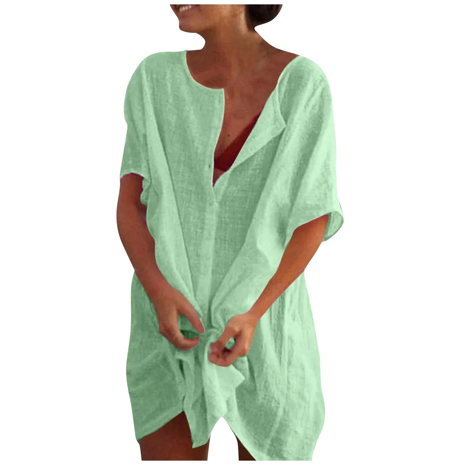 Camiseta de  casual de playa de algodón de lino