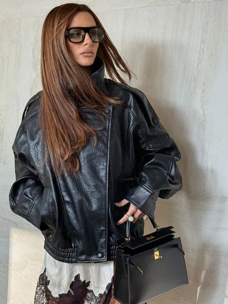 Chaqueta de cuero sintético de otoño