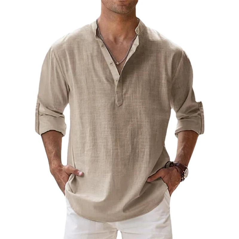 Camisa de Lino y Algodón para Hombre | Manga Larga Casual Streetwear