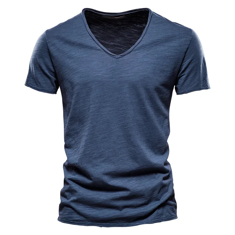 Camiseta de Algodón para Hombre — Cuello en V, Manga Corta, Transpirable, Tallas S a 5XL