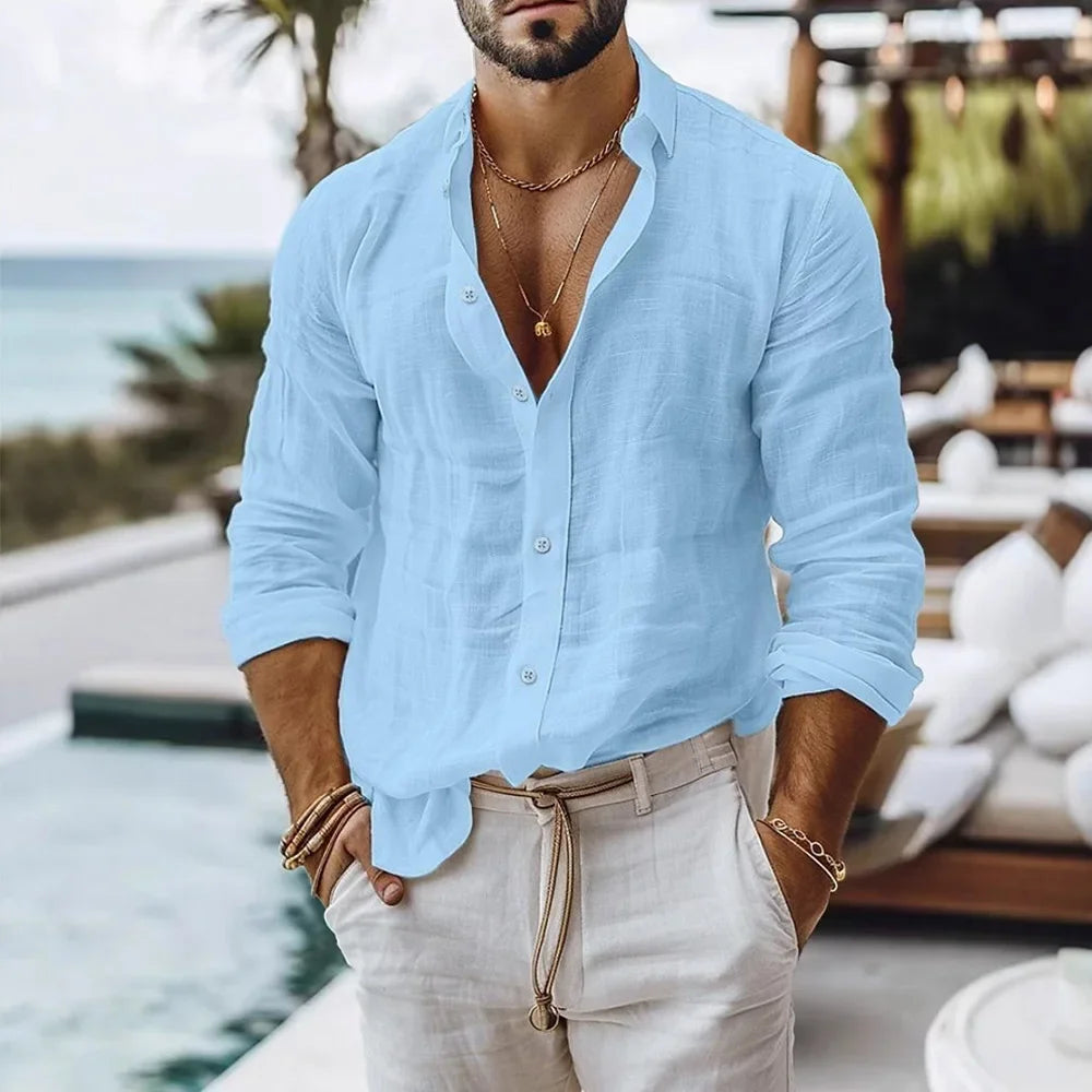 Camisa de algodón de lino para hombre