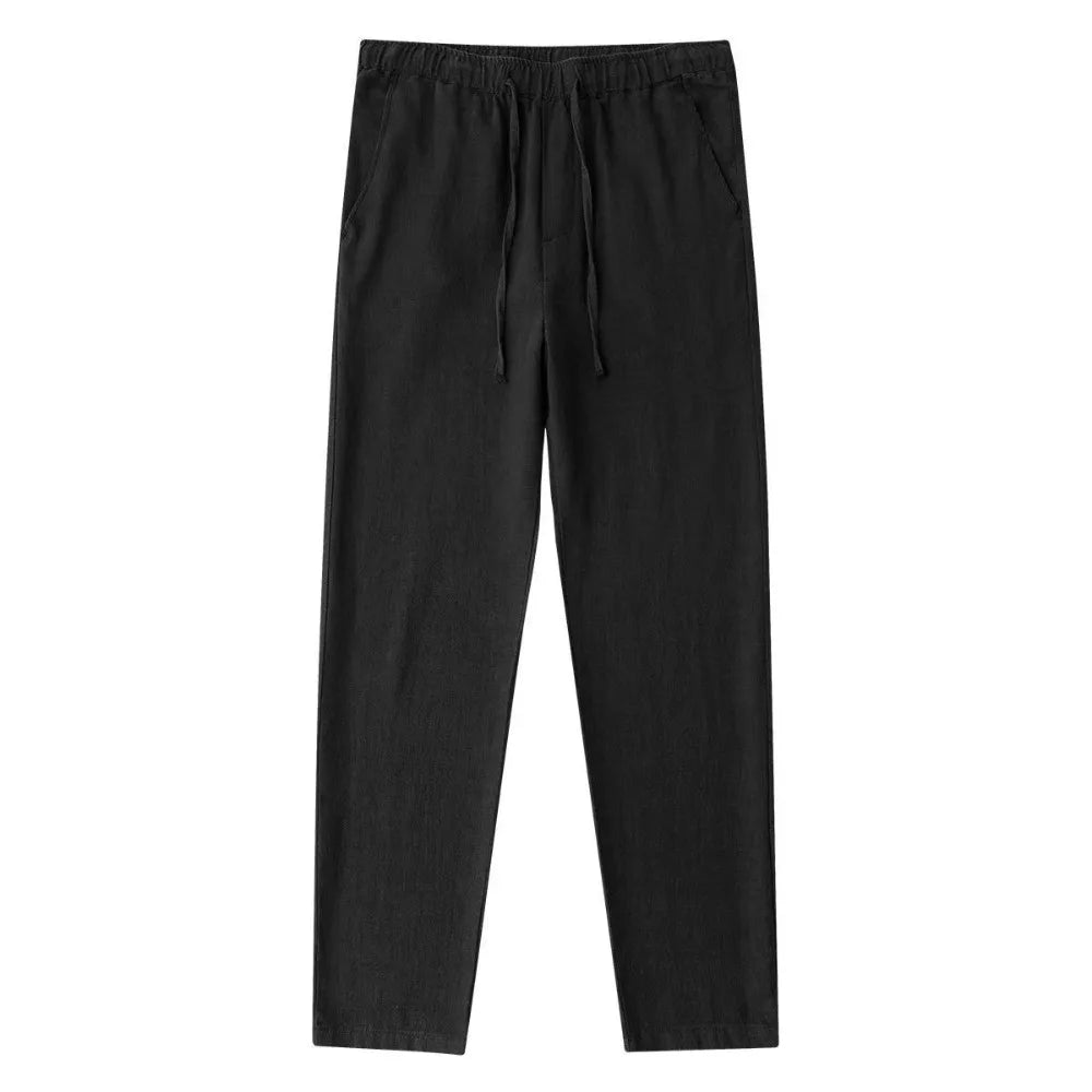 Pantalones de Lino y Algodón para Hombre – Corte Recto, Casual Streetwear con Bolsillo Trasero