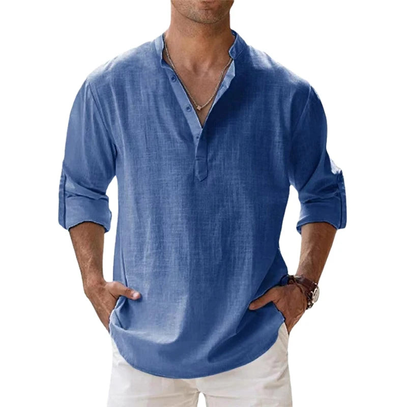 Camisa de Lino y Algodón para Hombre | Manga Larga Casual Streetwear