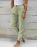 Pantalones Lápiz de Lino y Algodón para Mujer – Cintura Elástica Alta, Estilo Casual Urbano
