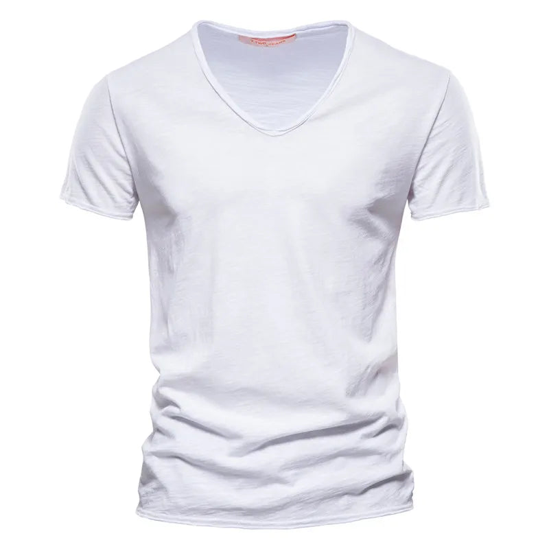 Camiseta de Algodón para Hombre — Cuello en V, Manga Corta, Transpirable, Tallas S a 5XL