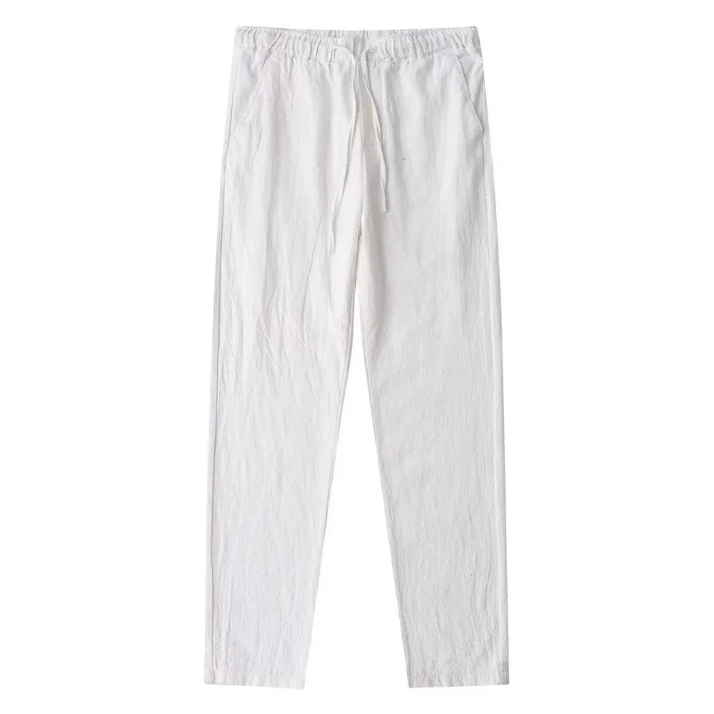 Pantalones de Lino y Algodón para Hombre – Corte Recto, Casual Streetwear con Bolsillo Trasero