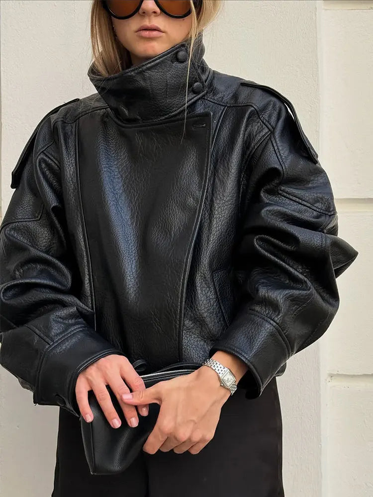 Chaqueta de cuero sintético de otoño