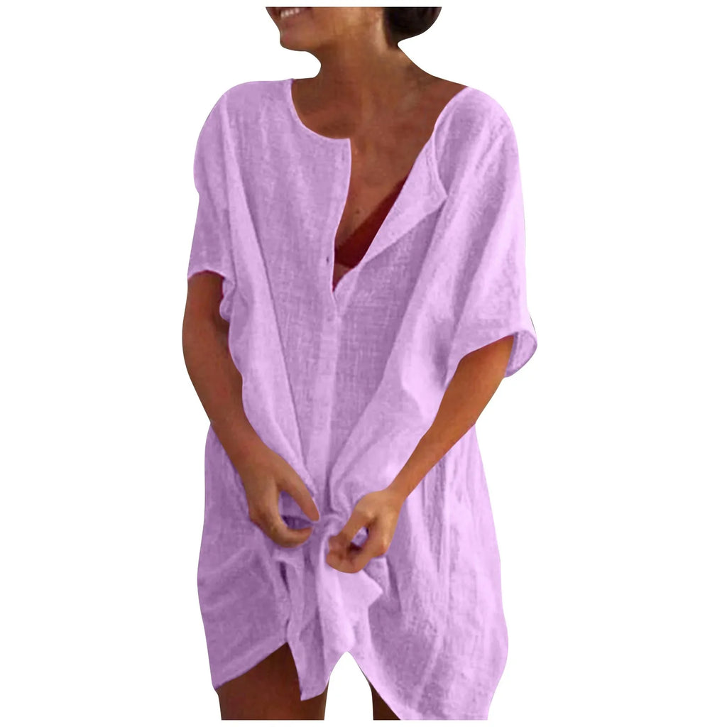 Camiseta de  casual de playa de algodón de lino