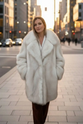 Abrigo pelo sintético Beige Mujer Vegano Elegante Invierno Cálido