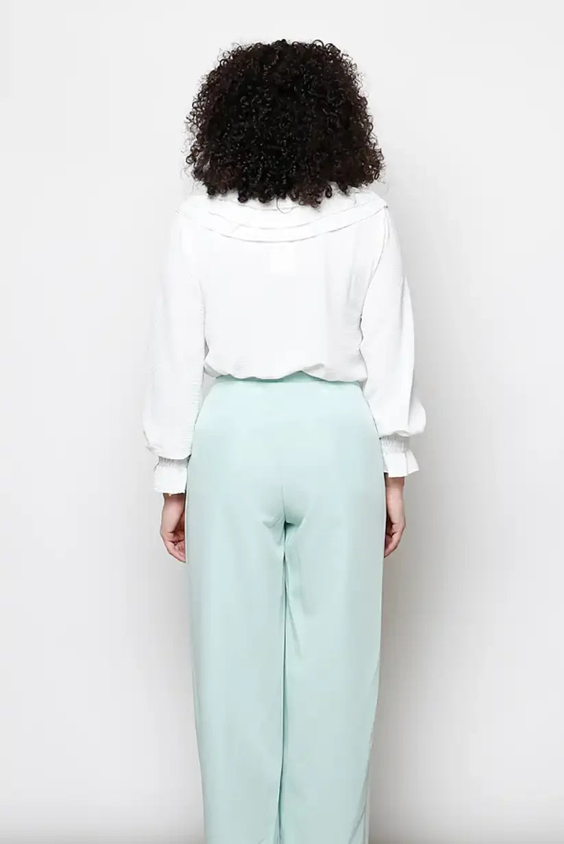 Blusa Blanca Mujer Vaporosa Cuello Pico Volante Primavera