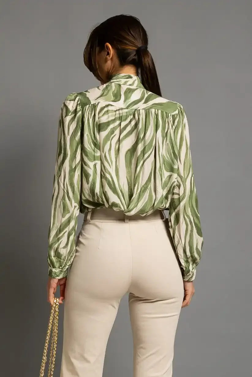 Blusa cebra kaki mujer | Cuello halter primavera verano