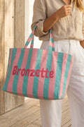 Bolso Tote Mujer Rayas Rosa y Verde Bronzette | Bolsa Playa Grande