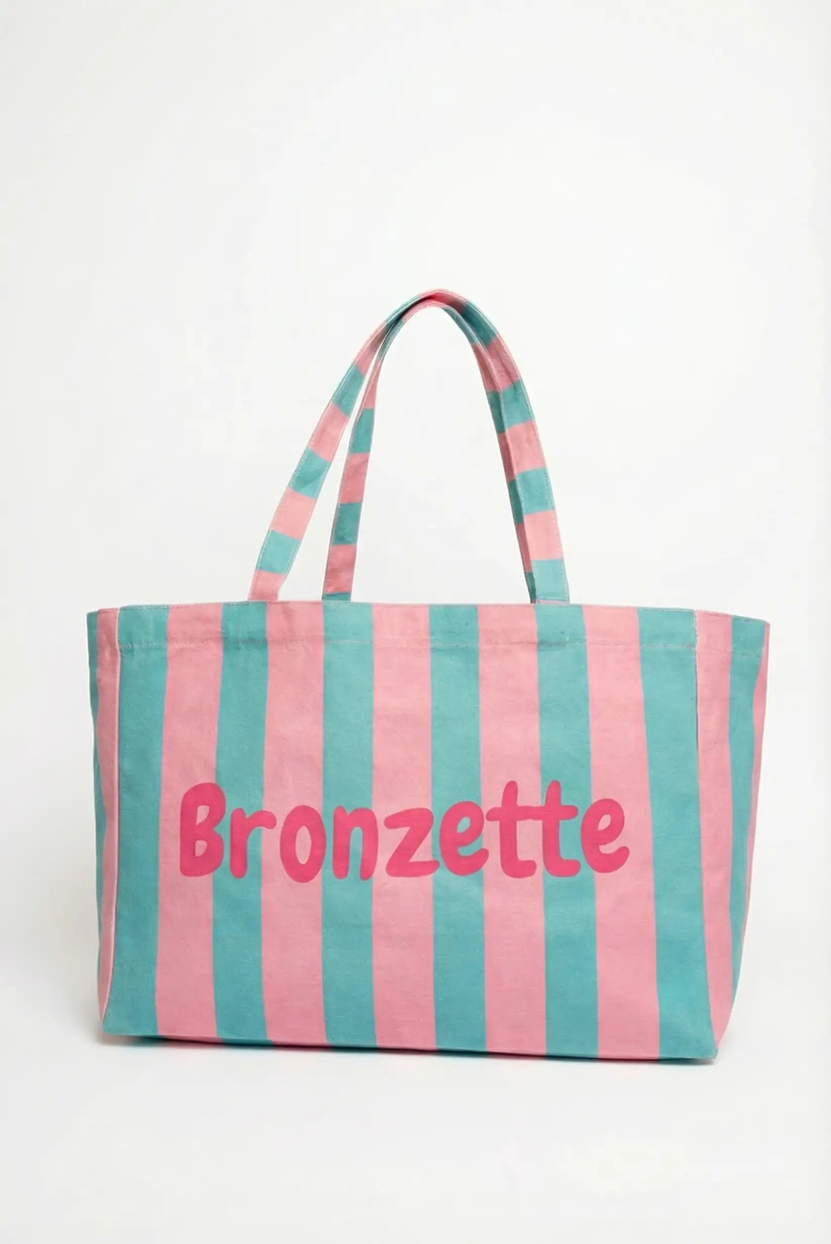 Bolso Tote Mujer Rayas Rosa y Verde Bronzette | Bolsa Playa Grande