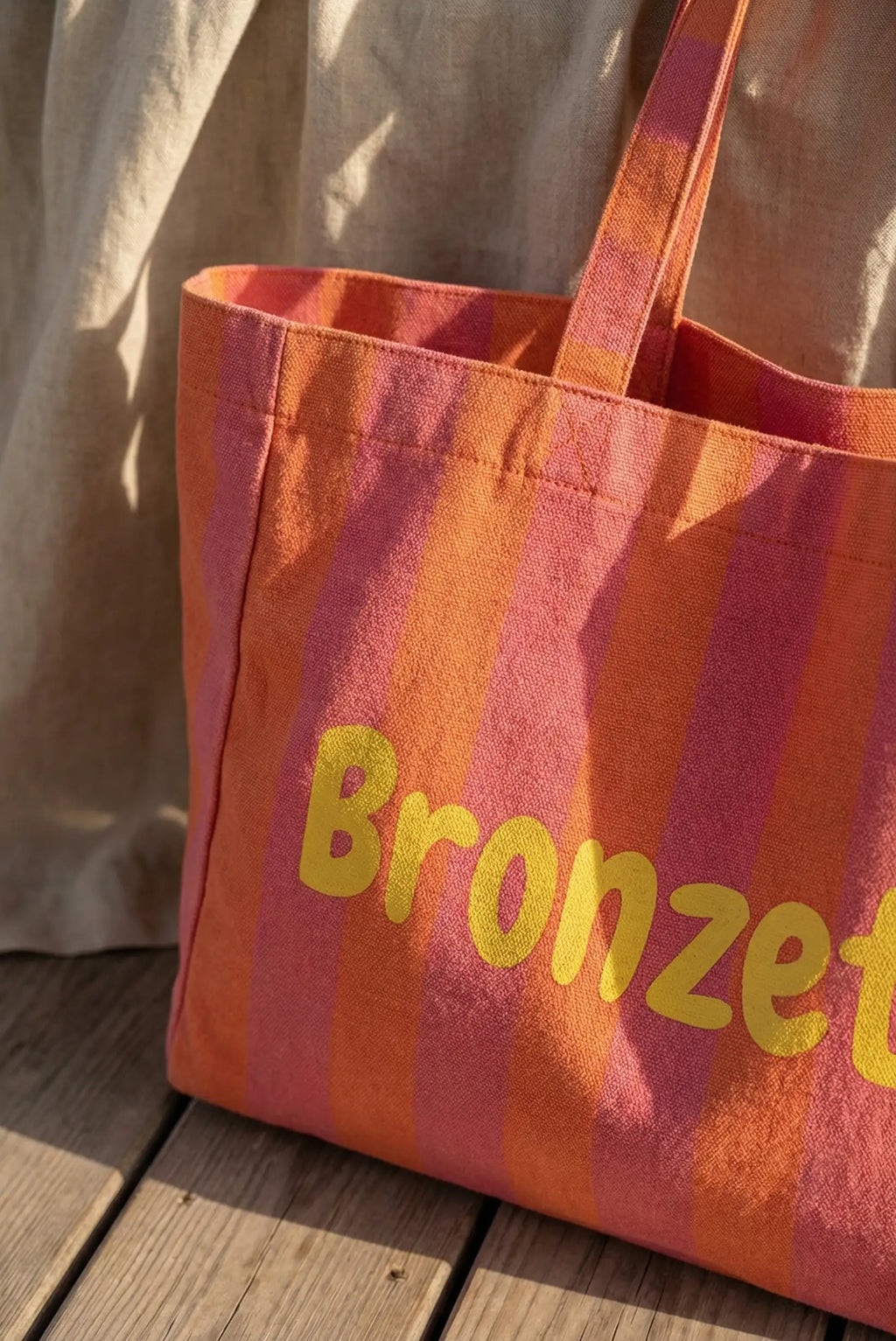 Bolso Tote Mujer Rayas Coral y Rosa Bronzette | Bolsa Playa Grande