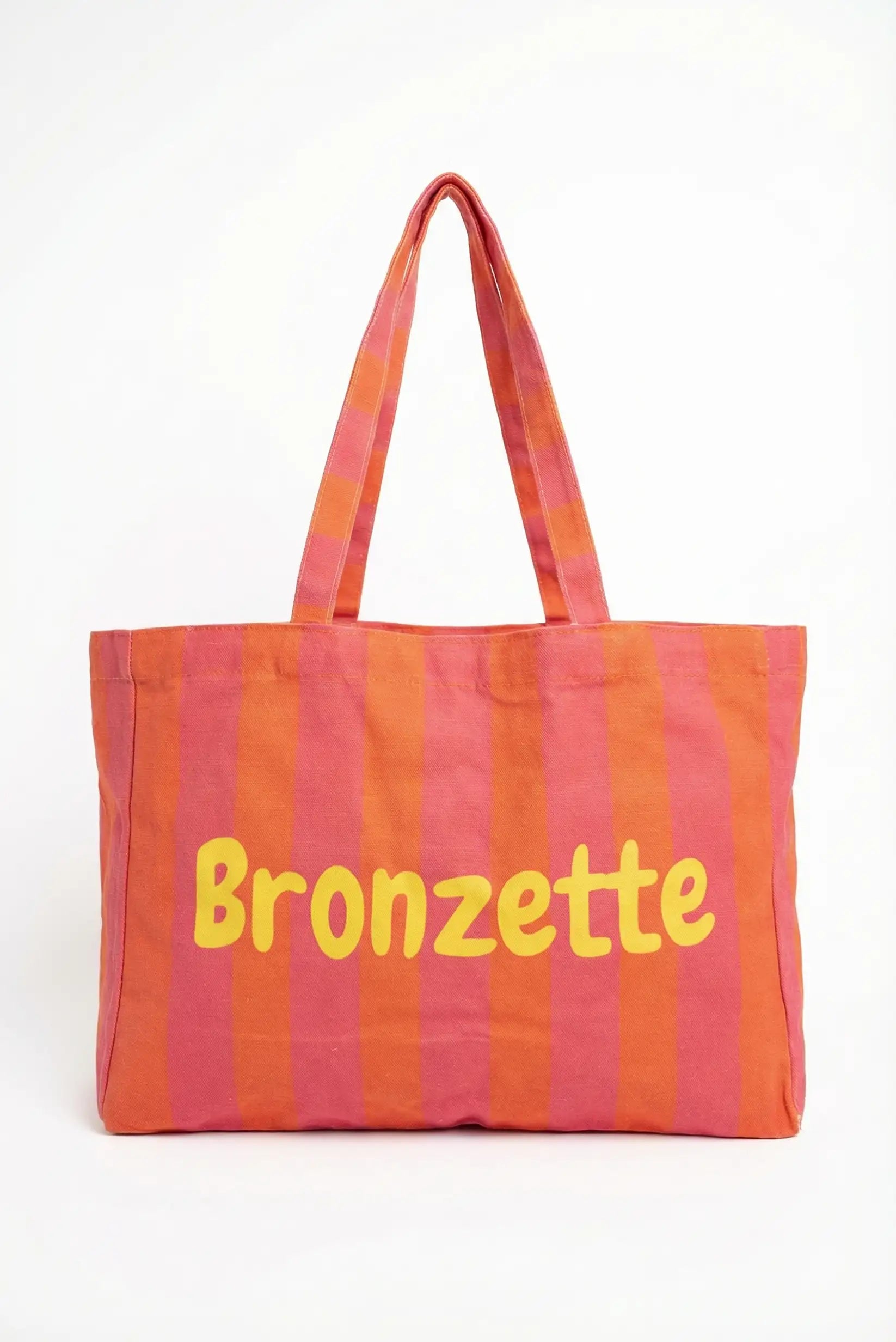 Bolso Tote Mujer Rayas Coral y Rosa Bronzette | Bolsa Playa Grande
