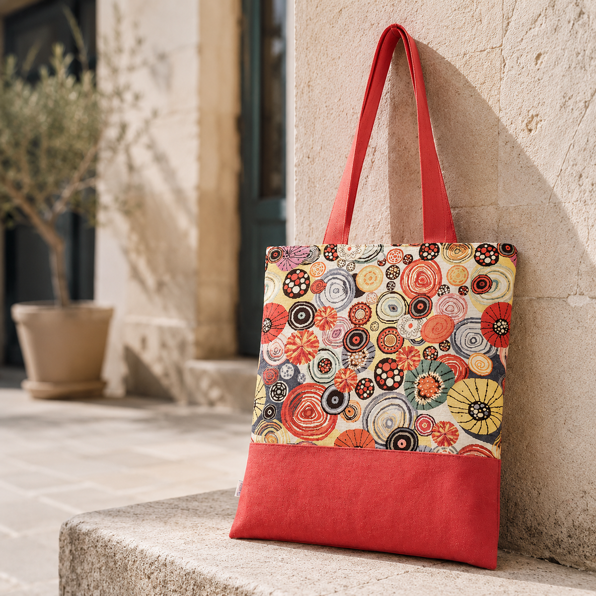 Tote bag TIERRA «Círculos étnicos rojo liso»