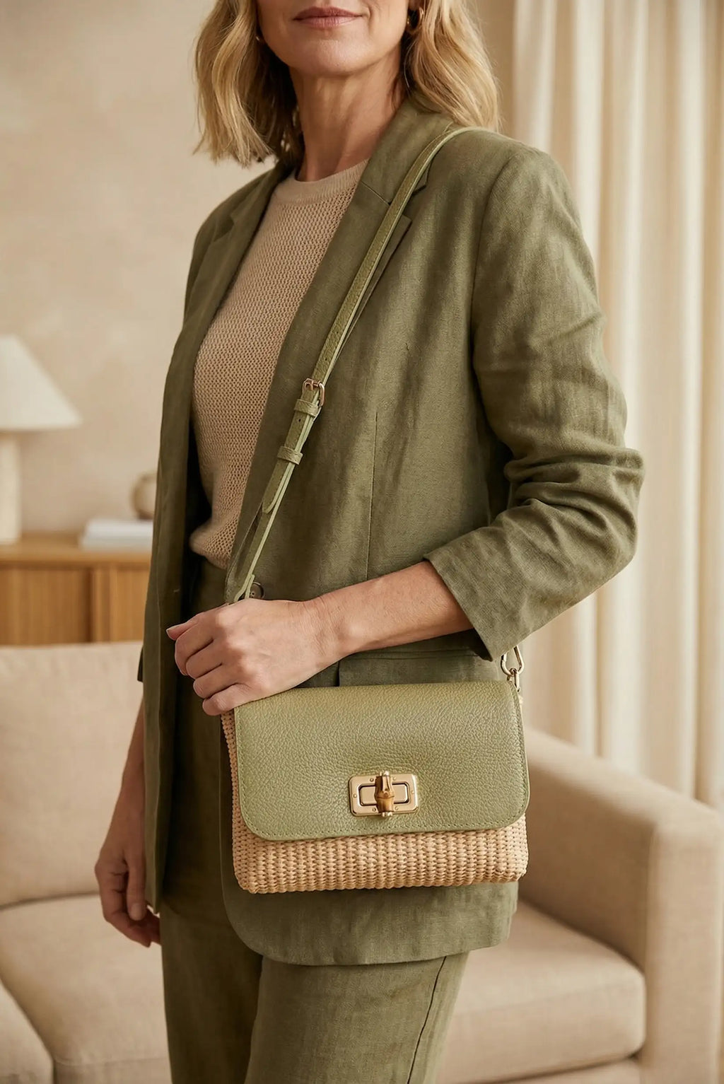 Bolso mujer pequeño bandolera rafia piel
