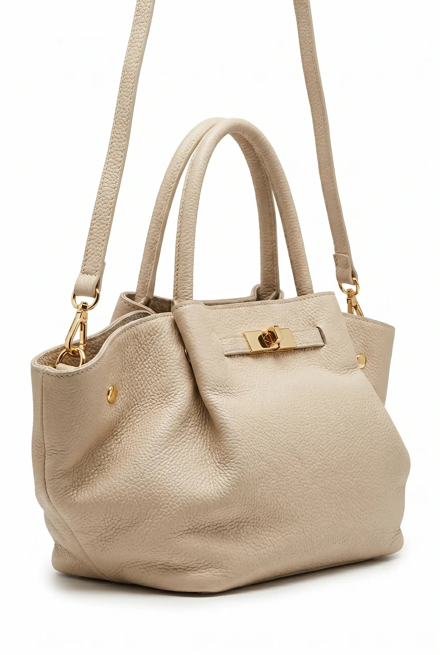Bolso de mano y hombro Beige cierre tipo Hermes