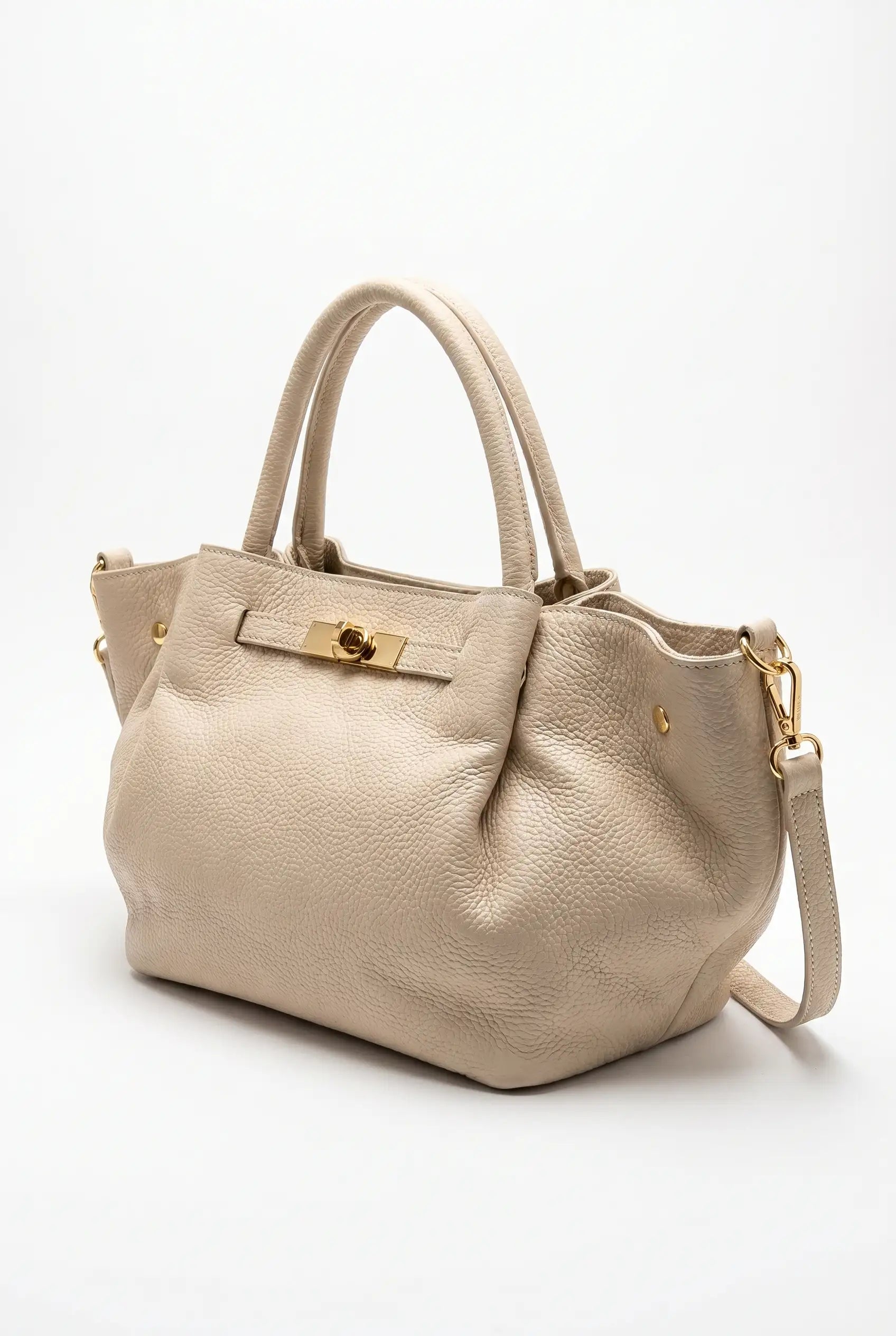 Bolso de mano y hombro Beige cierre tipo Hermes