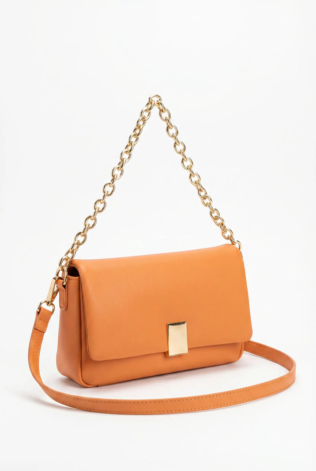Bolso Polipiel Villanova Mano y Bandolera Naranja Mujer con Cadena Dorada