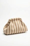 Bolso Clutch Mujer Rayas Beige y Blanco | Neceser Playa Estilo Parisino