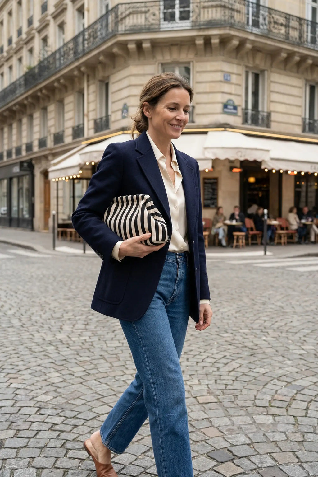 Bolso Clutch Mujer Rayas Negro y Beige | Neceser Playa Estilo Parisino