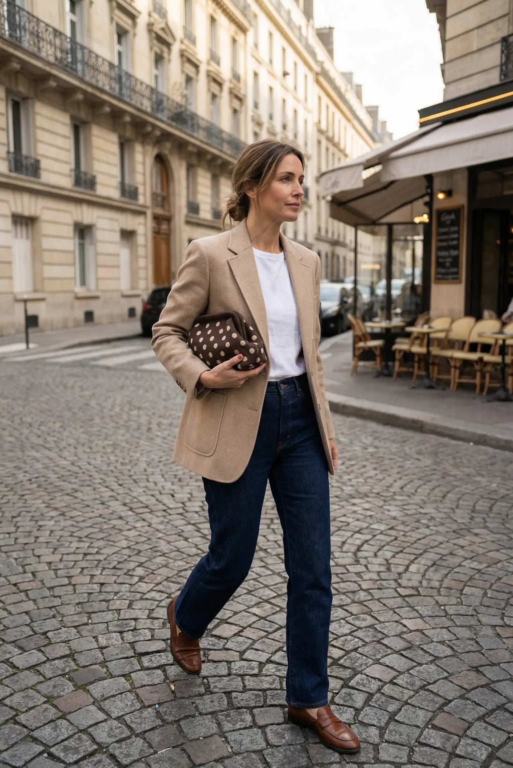 Bolso Clutch Mujer Topos Marrón Chocolate | Neceser Playa Estilo Parisino